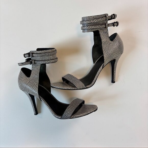 Alexander Wang Heels Ankle Strap Python Embossed Leather Sandals 8.5 - Picture 3 of 9